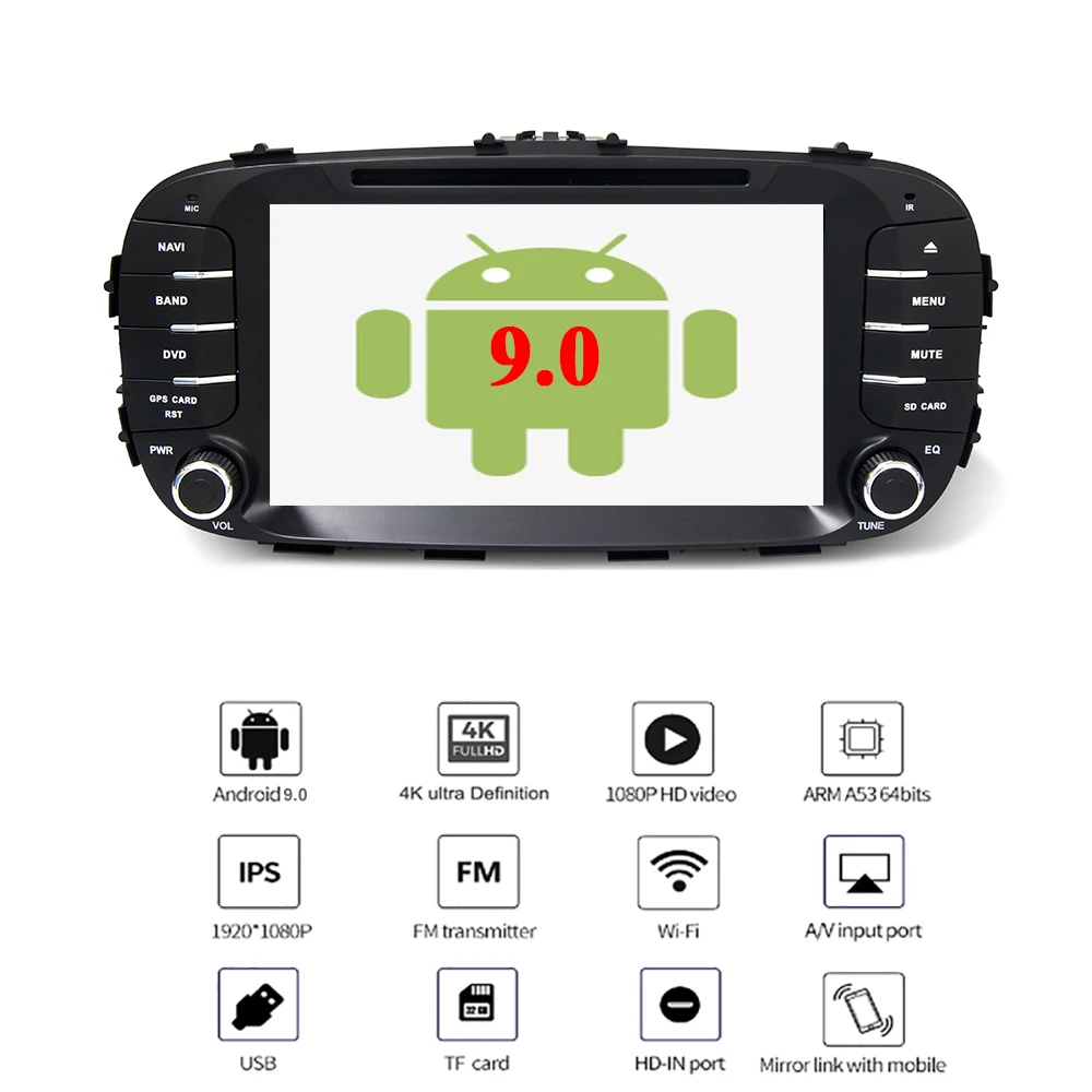 Яж Android 9 0 автомобильный стерео Дисплей Для Киа соул 2014 с 8 &quotIPS 1024*600 HD GPS