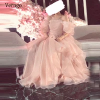 verngo elegant saudi arabia light blush organza long prom dresses puff sleeves strapless floor length princess evening gowns