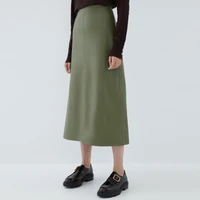 muiches casual pu leather long skirts women green high waist a line skirts for female 2021 new fashion fall winter office lady