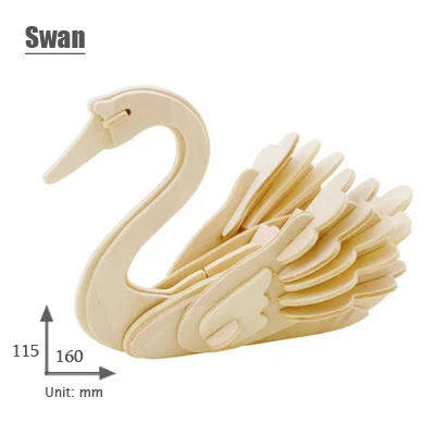 Swan 1 шт. деревянное Животное Головоломка 3d трёхмерная головоломка-пазл игрушки для детей diy Ручная работа собака свинья лошадь головоломки Животные головоломки в виде насекомых игрушки - Цвет: Swan