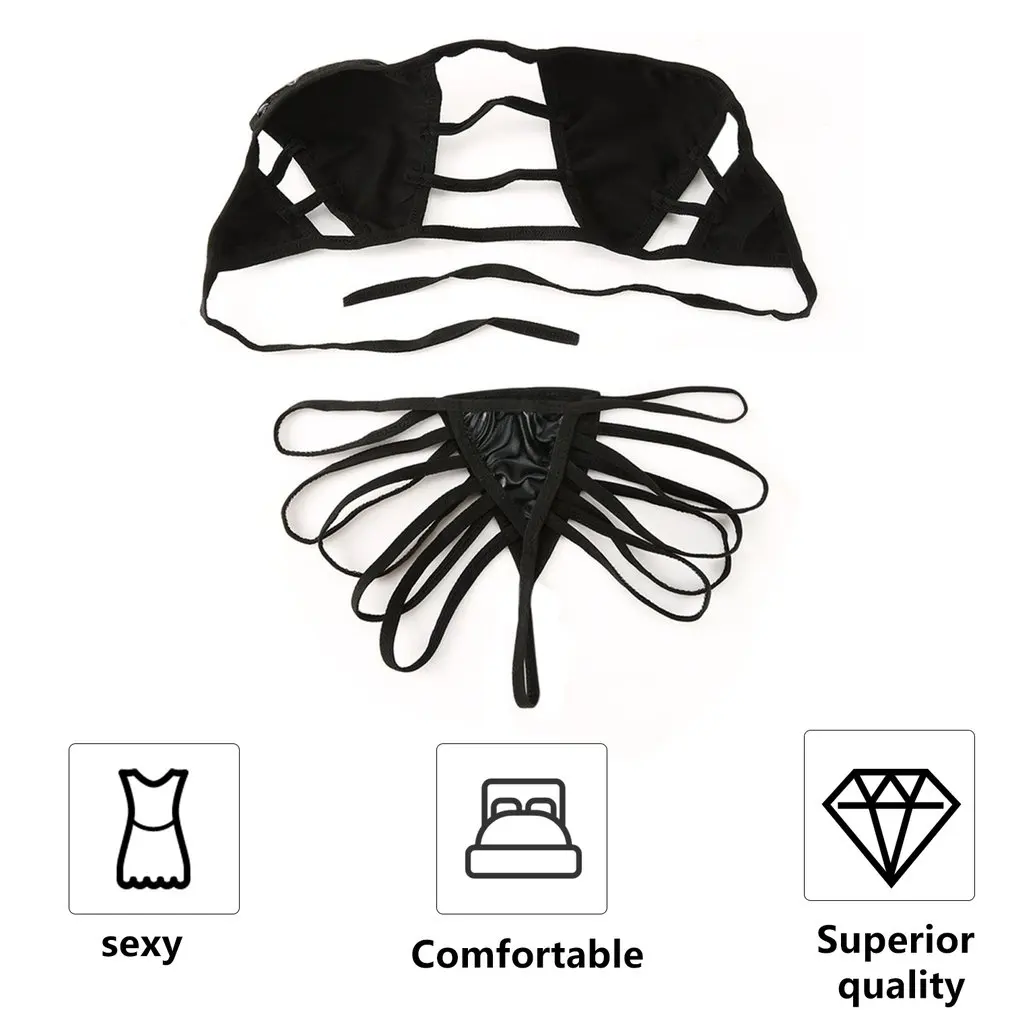 Женское сексуальное кожаное бикини из искусственной кожи женские горячие черные