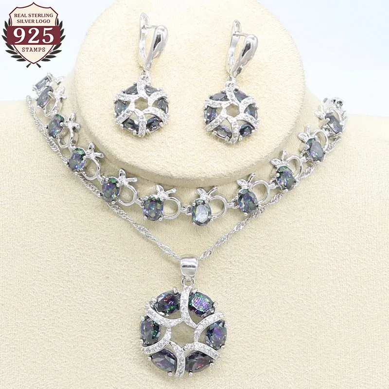 Набор украшений для женщин набор из разноцветного циркония серебряного цвета |