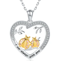 sterling silver cute animal ladybug mom and baby pendant necklaceengraved i am always with you jewelry for women mothers day