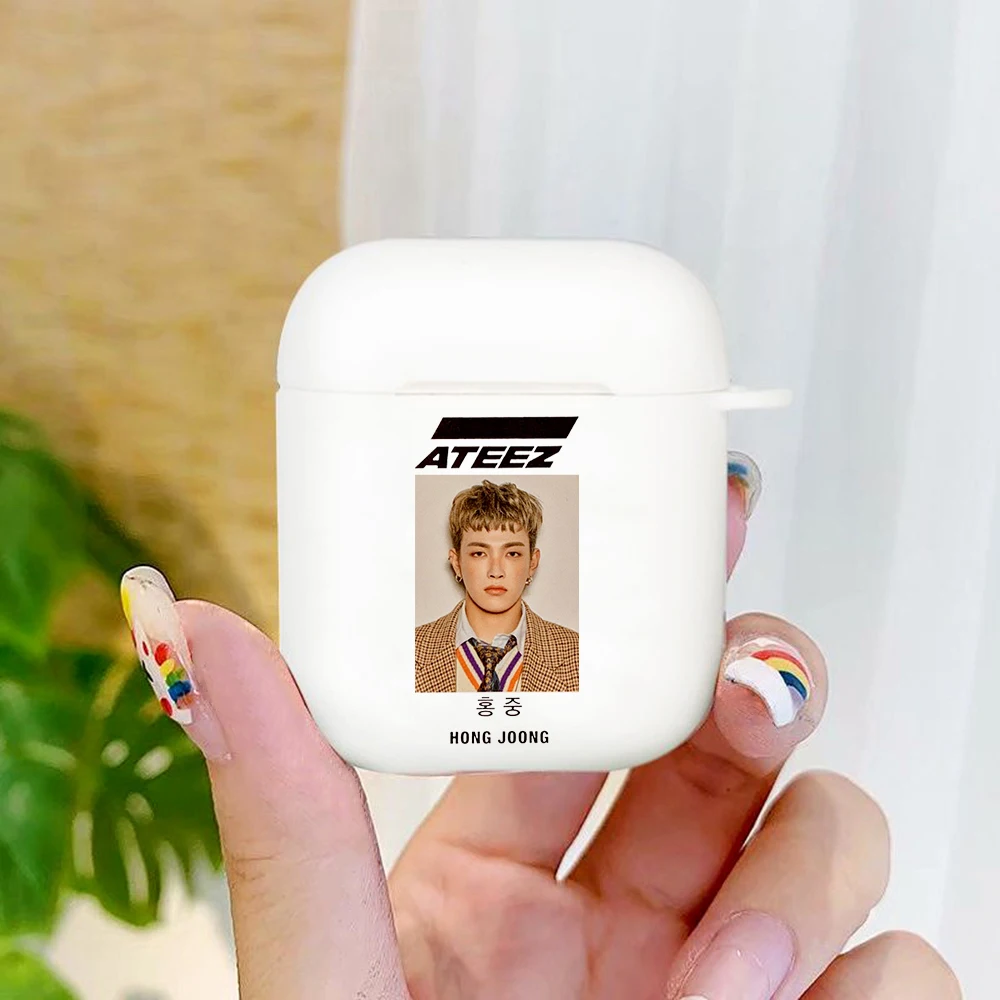 

hot ATEEZ HongJoong SeongHWA WAVE Say My Name Treasure for apple Aipods 1 2 White Soft silicone Cover Blutooth Earphone case box