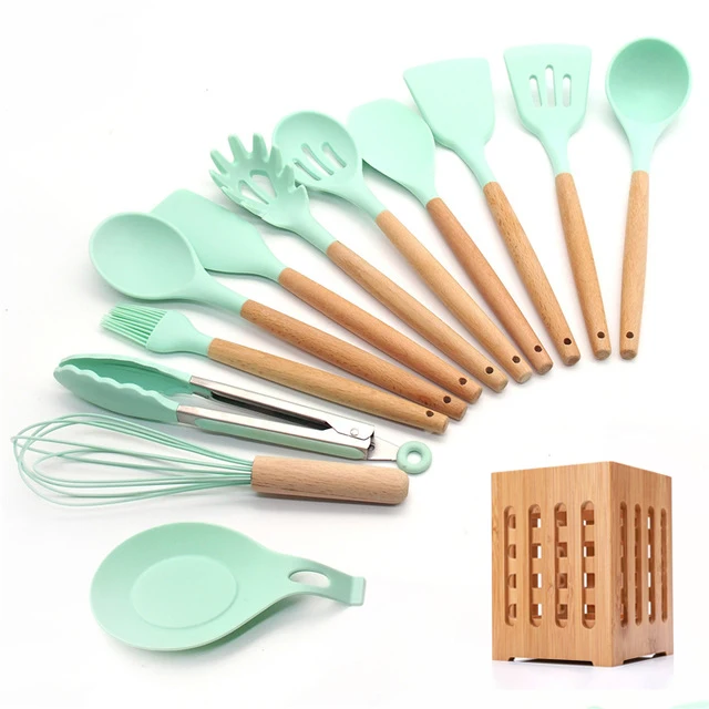 13-Pcs kitchen set Силиконовые набор для кухни 11/12/13 шт, кухонный набор,набор кухонных принадлежностей, антипригарным,деревянной с лопатки, ложка,половник,Кухня инструменты,кухонная утва,серый,кухонные принадлежности из силикона - Цвет: 13-Pcs kitchen set