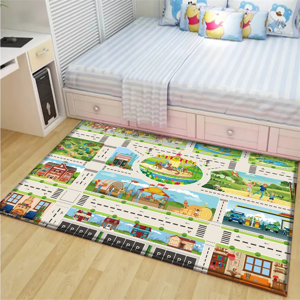 

Home Decoration Bathroom Mat Soft Carpet Printing Kid Play Living Room Floor Anti Slip Rug Game Mat Bedroom Flannel Rugs