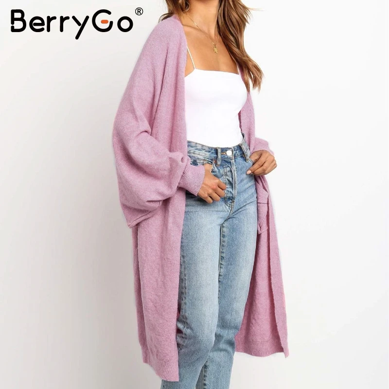 BerryGo Повседневный свитер с длинным рукавом кардиган женский негабаритный