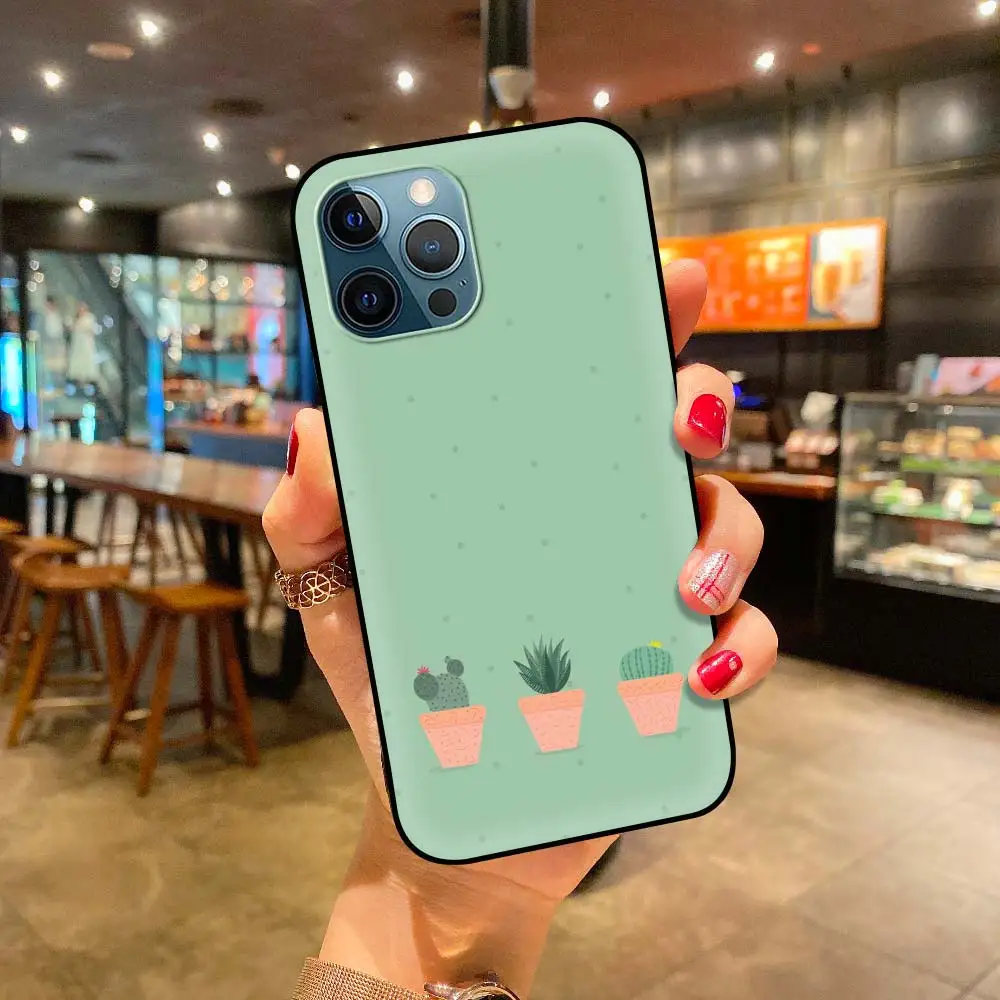 

Fashion Stripe Cactus Case For Apple iPhone 12 11 Pro 7 XR X XS Max 8 6 6S Plus SE 2020 5 5S Coque Black Shell Phone Covers