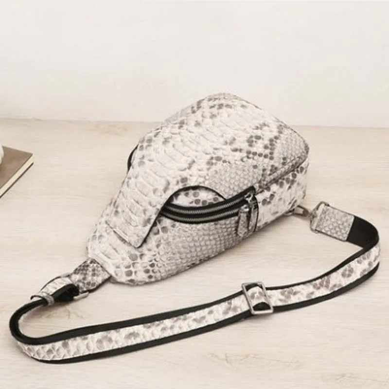 barato Kafandi Alta Qualidade Python Pele Multi-funcional Masculino Saco De Peito Mensingle Bolsa De Ombro Pequena Mochila Cross-corpo Saco De Peito Masculino