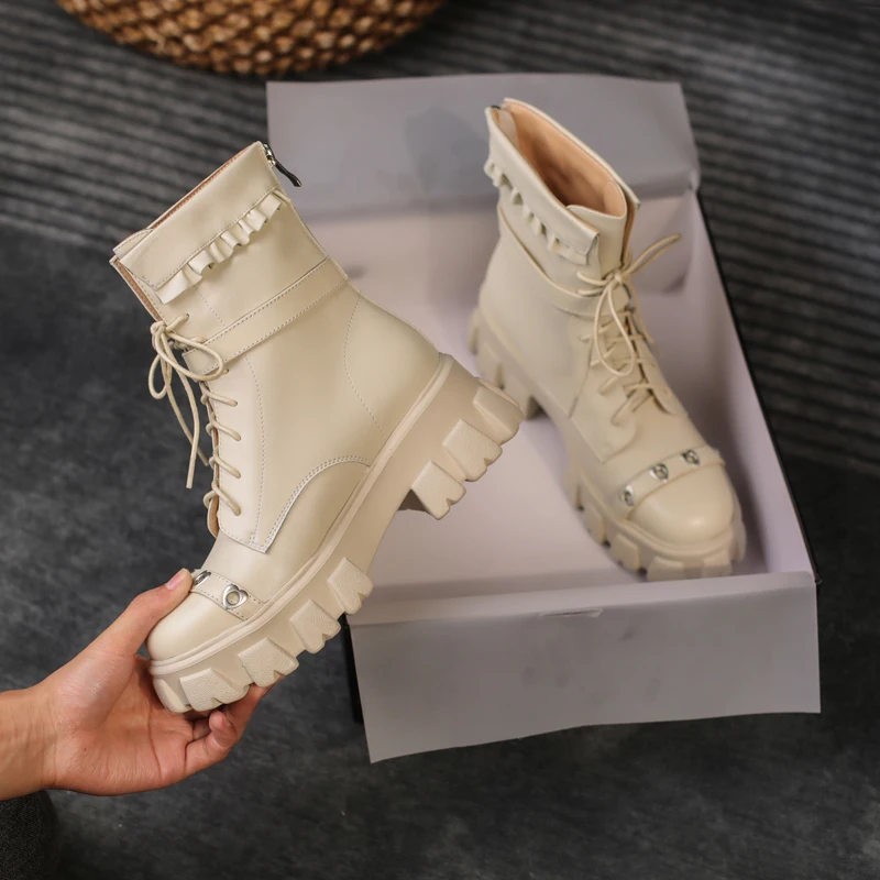 Beli Sepatu Pergelangan Kaki Diikat Silang Sepatu Bot Platform Musim Dingin 2021 Sepatu Hak Tebal Sepatu Bot Kerja Wanita Kantor Kedatangan Sepatu Musim Dingin Wanita