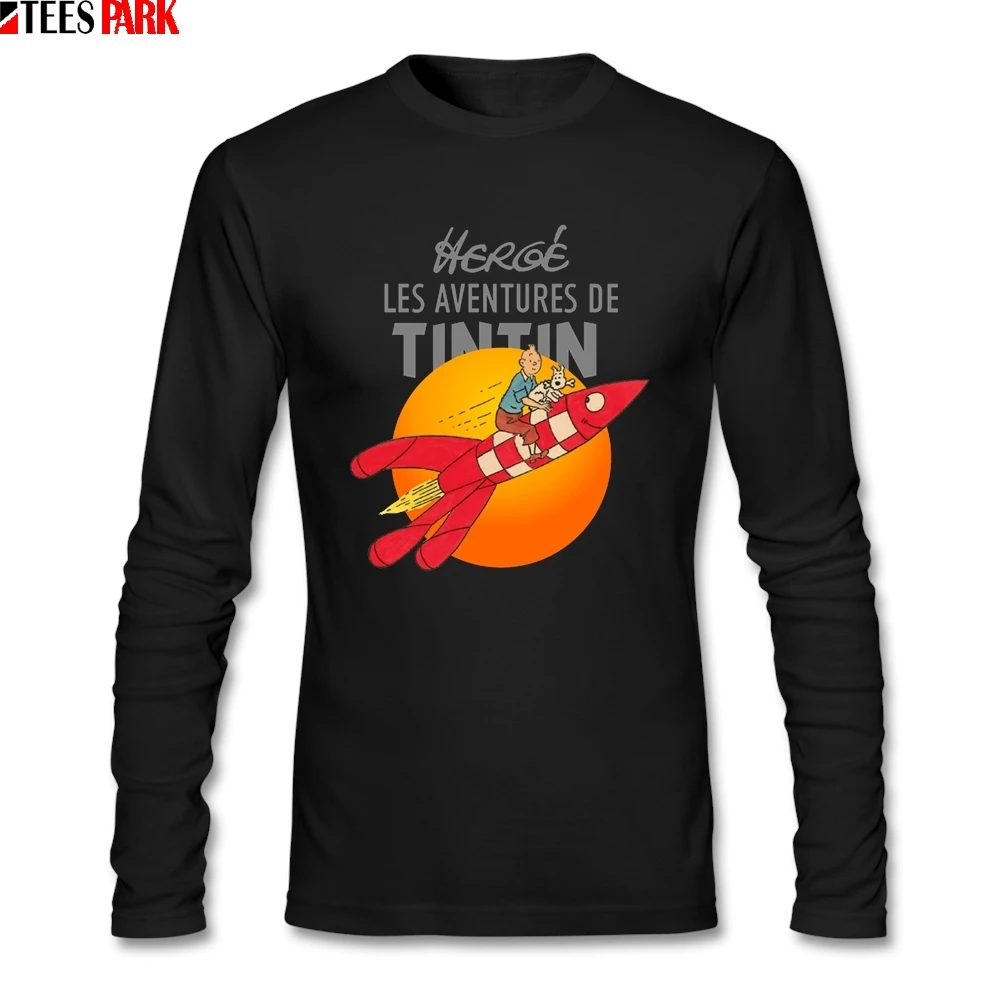 Футболки Приключения Тинтина мужские футболки с принтом из 100% хлопка длинными