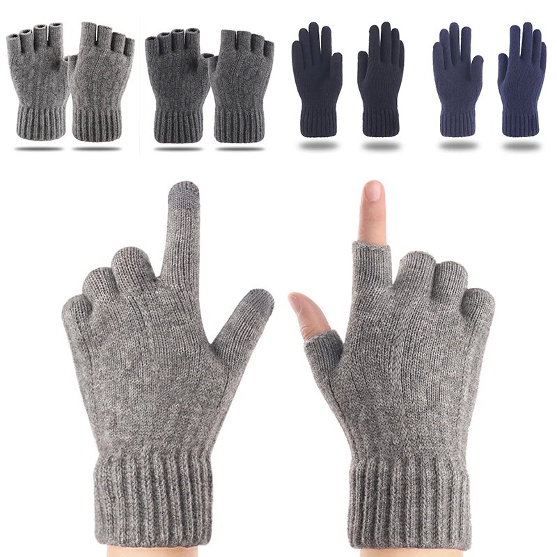 

Winter Men Knitted Gloves Touch Screen High Quality Male Mitten Thicken Warm Wool Cashmere Solid Men Business Gloves Autumn