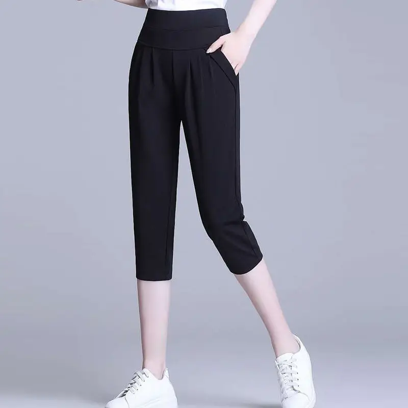 

Women's Summer Capris Pants 2021 Plus Size Casual Thin Harem Calf-Length Pants Women Loose High Waist Trousers Female