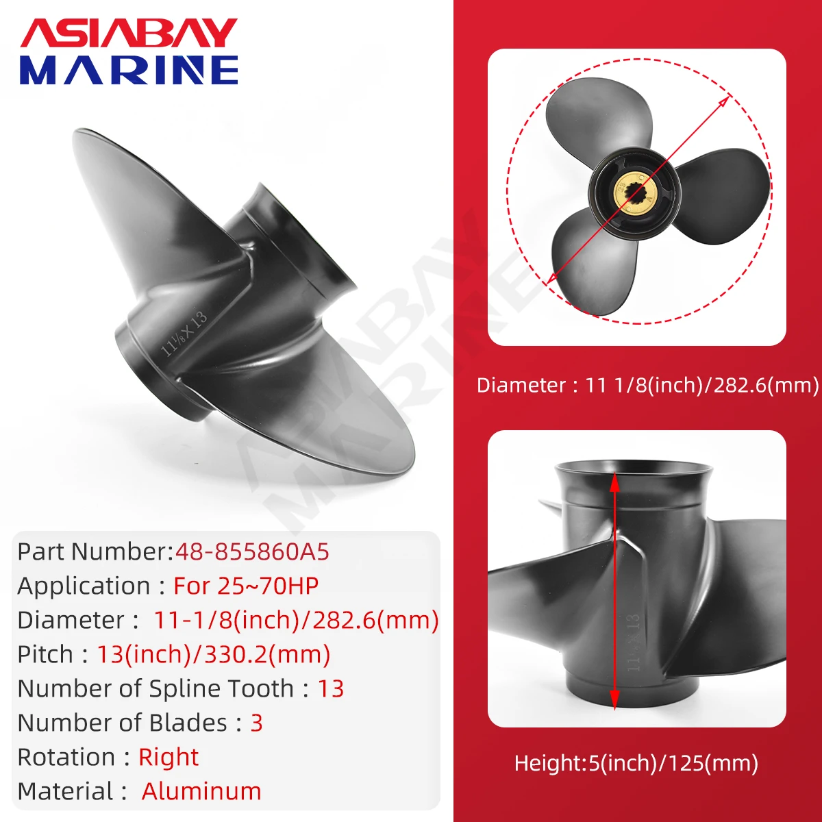 11 1/8x13 для Mercury Marine 25 30 35 40 45 50 55 60 70 лодочный винт 1/8*13 Лодочный Мотор Пропеллер 3