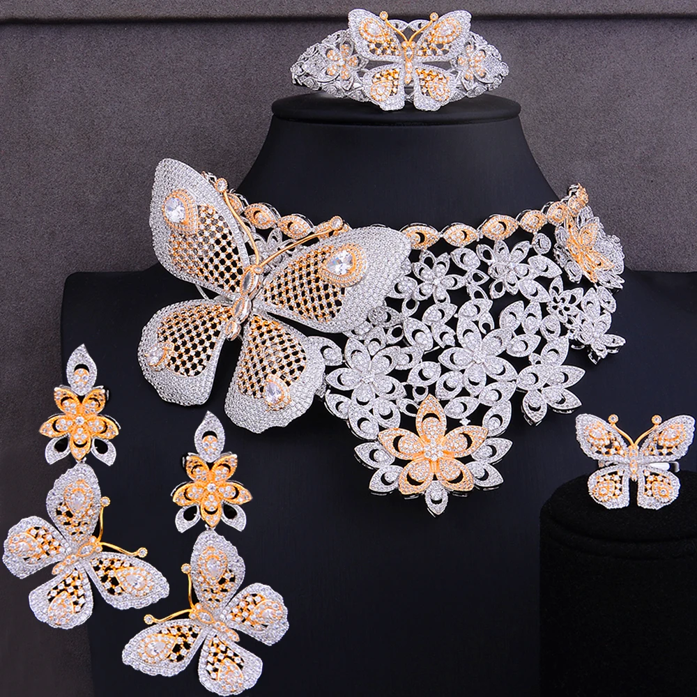 Offerte GODKI Grande Moda Di Lusso Farfalla Girocolli Dichiarazione Insiemi Dei Monili Per Le Donne Di Cerimonia Nuziale Africana Zircone Cubico CZ Dubai Gioielli Da Sposa