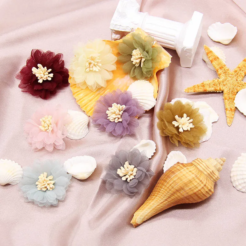

10pcs Diy Organza Fabric Flower Lace Accessories Flower Hairpin Jewelry Hat Accessories Fabric Flower Heart