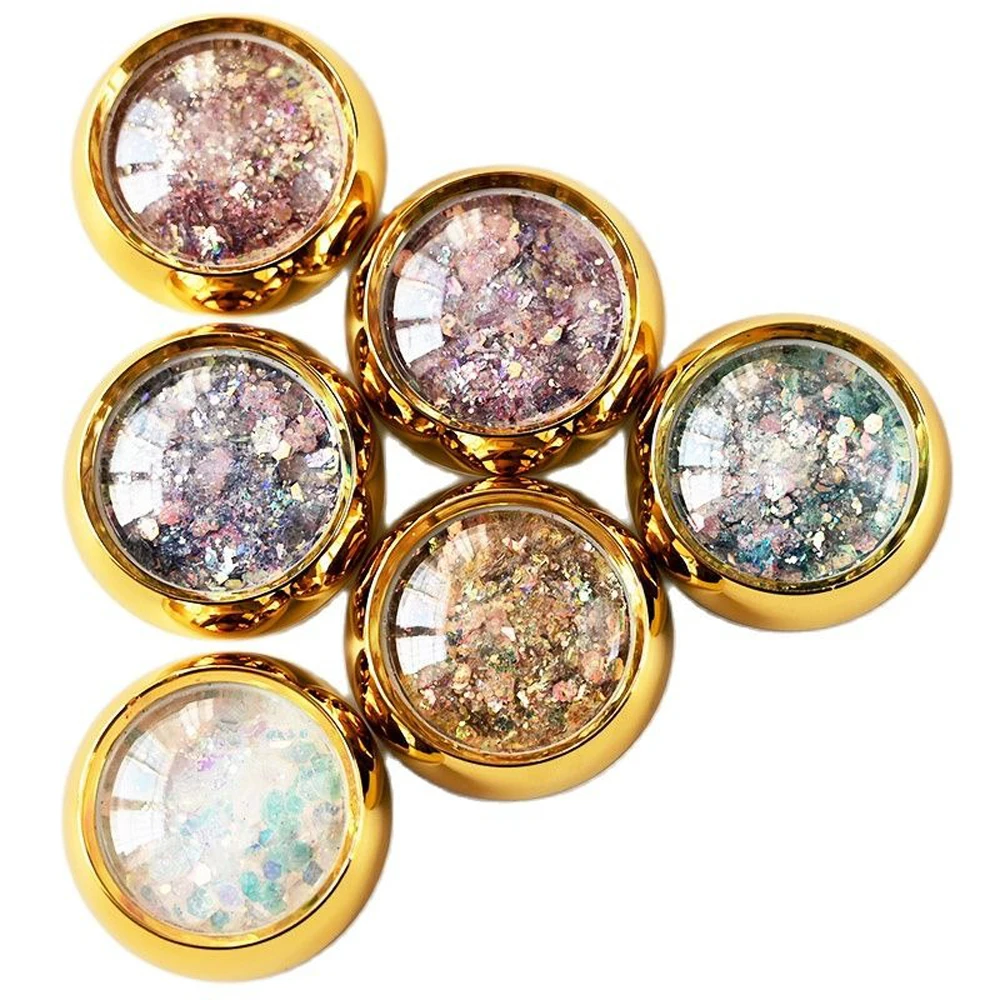 

6 Bottle Kit Holographic Nail Glitter Set Gold Color DIY Flake Powder Nail Art Dust Hexagon Glitters Dust Mermaid Sequins For Gi