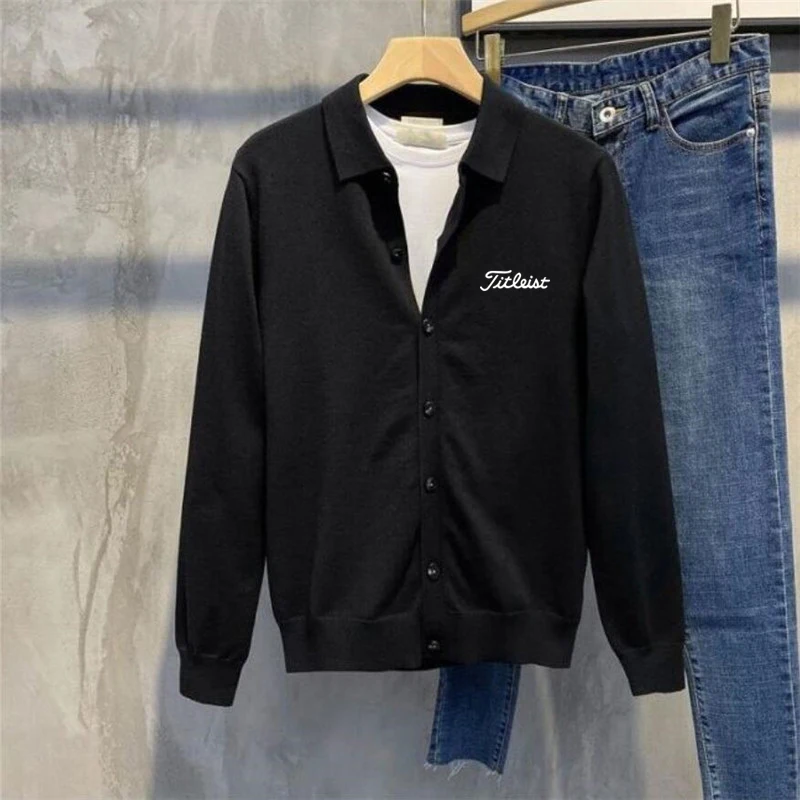 

Мужская Трикотажная куртка для гольфа, новый тренд 2021 года, облегающий свитер с воротником-стойкой, кардиган, Высококачественная Мужская од...