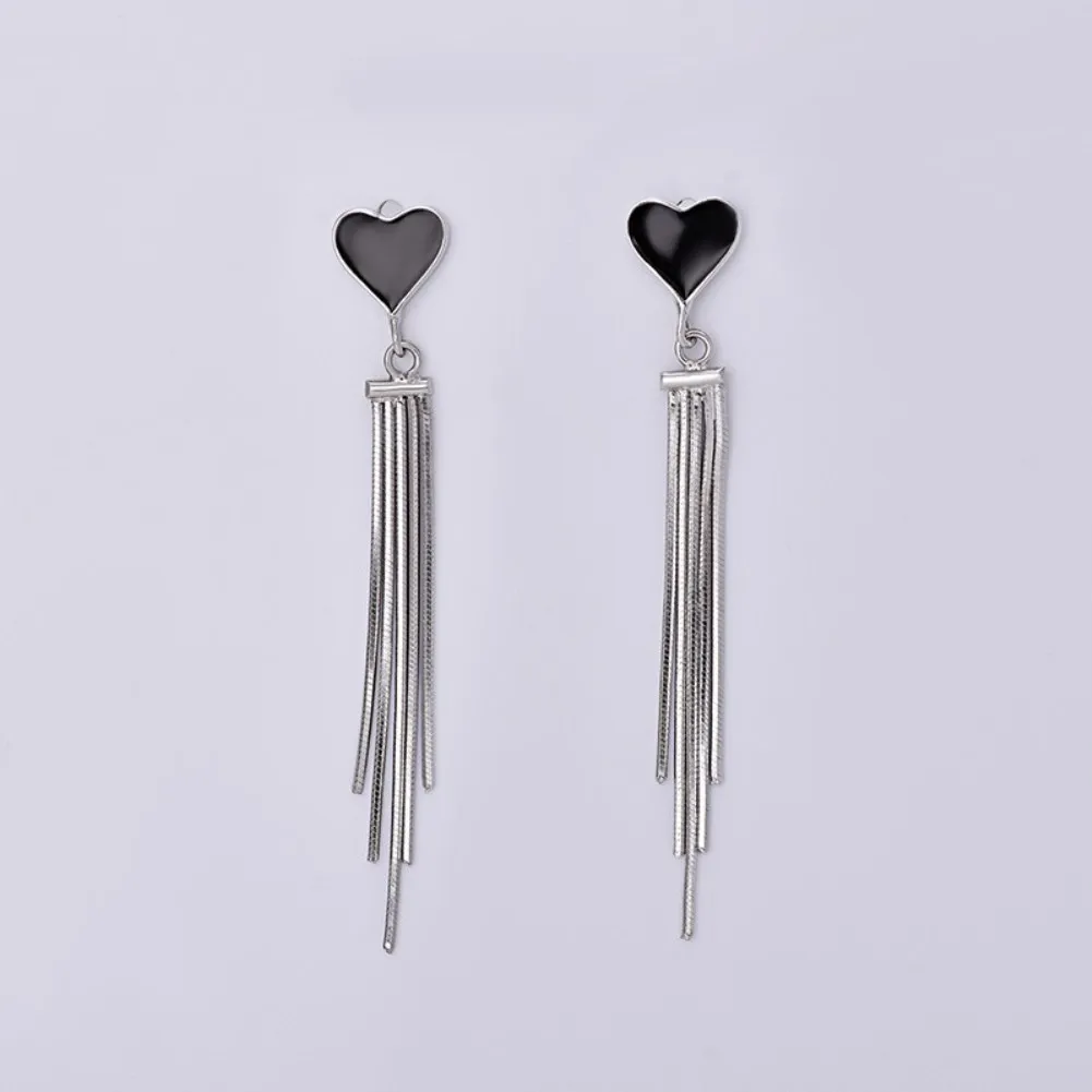 

Fashion S925 Sterling Silver Drop Earrings with Long Section Tassel Heart for Women Girlfreind Party Gift JewelryHBE707