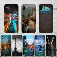 weather rain street night phone case for iphone 12 mini 8 7 6 6s plus x xs cover se 2020 xr 11 pro max 5 5s soft black tpu shell