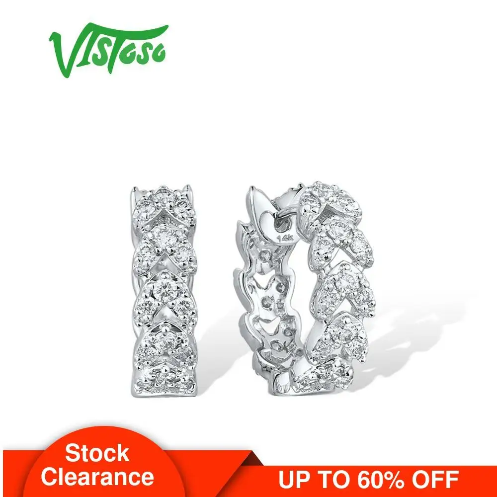 

VISTOSO 14K Pure 585 White Gold Earrings For Lady Glamorous Sparkling Diamond Hoop Earrings Wedding Engagement Gift Fine Jewelry
