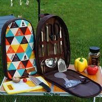 camping barbecue cookware kitchen tool set storage bag portable barbecue storage bag 201 stainless steel 7 piece picnic bag