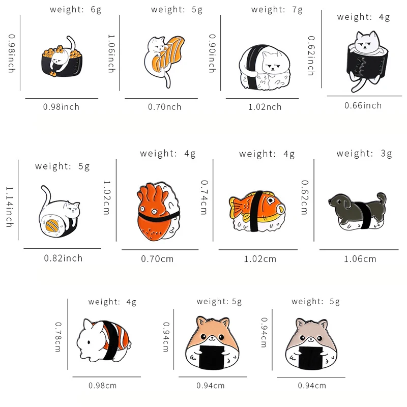 Creative Trendy Cartoon Sushi Cat Oil Drop Lapel Brooch Badges Pin Denim Bag Gift Men Women Fashion Jewelry Clothes Decoration | Украшения