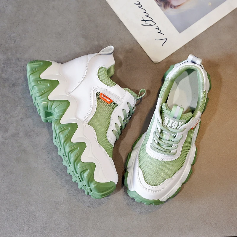 

2021 New Spring Women High Platform Sneakers 8.5CM Height Increasing Autumn Casual Shoes Thick Sole Breathable Mesh Shoes Woman
