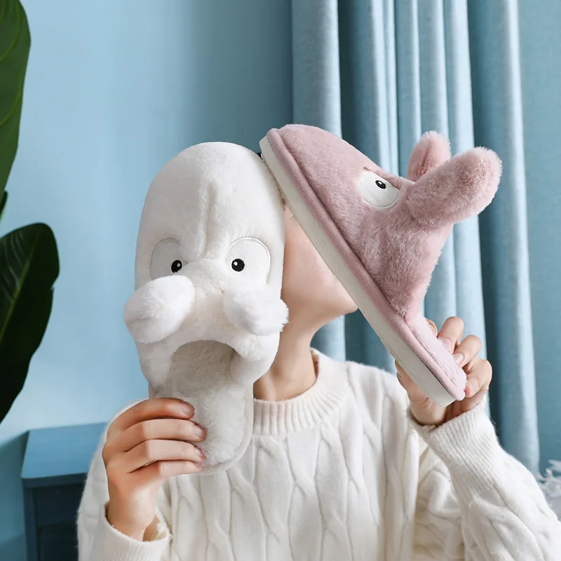 

Fashion Women's Winter Shoes Warm Home Cotton Slippers Cartoon Doggy Indoor Floor Fur Slides Female Cute Anti-slip Plush Slipper