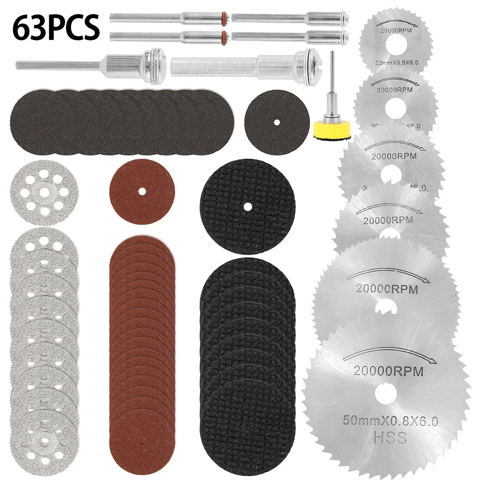 

63Pcs Diamond Cutting Discs Metal Saw Blade Set HSS Mini Circular Saw Blade For Dremel Rotary Tools Resin Cut-Off Wheels Diamond