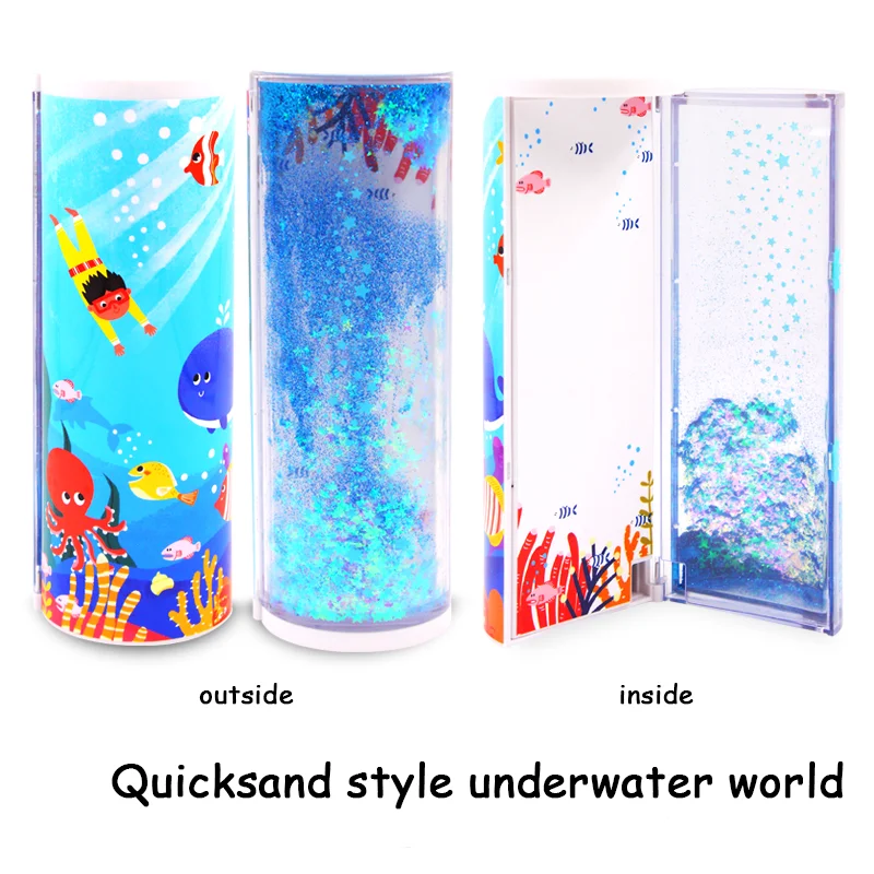 Underwater World Самый популярный пенал для карандашей в Китае Творческий школьный Карандаш Чехол ручка коробка канцелярских принадлежностей с калькулятором зеркало. Держатель ручки розовый синий - Цвет: Underwater World