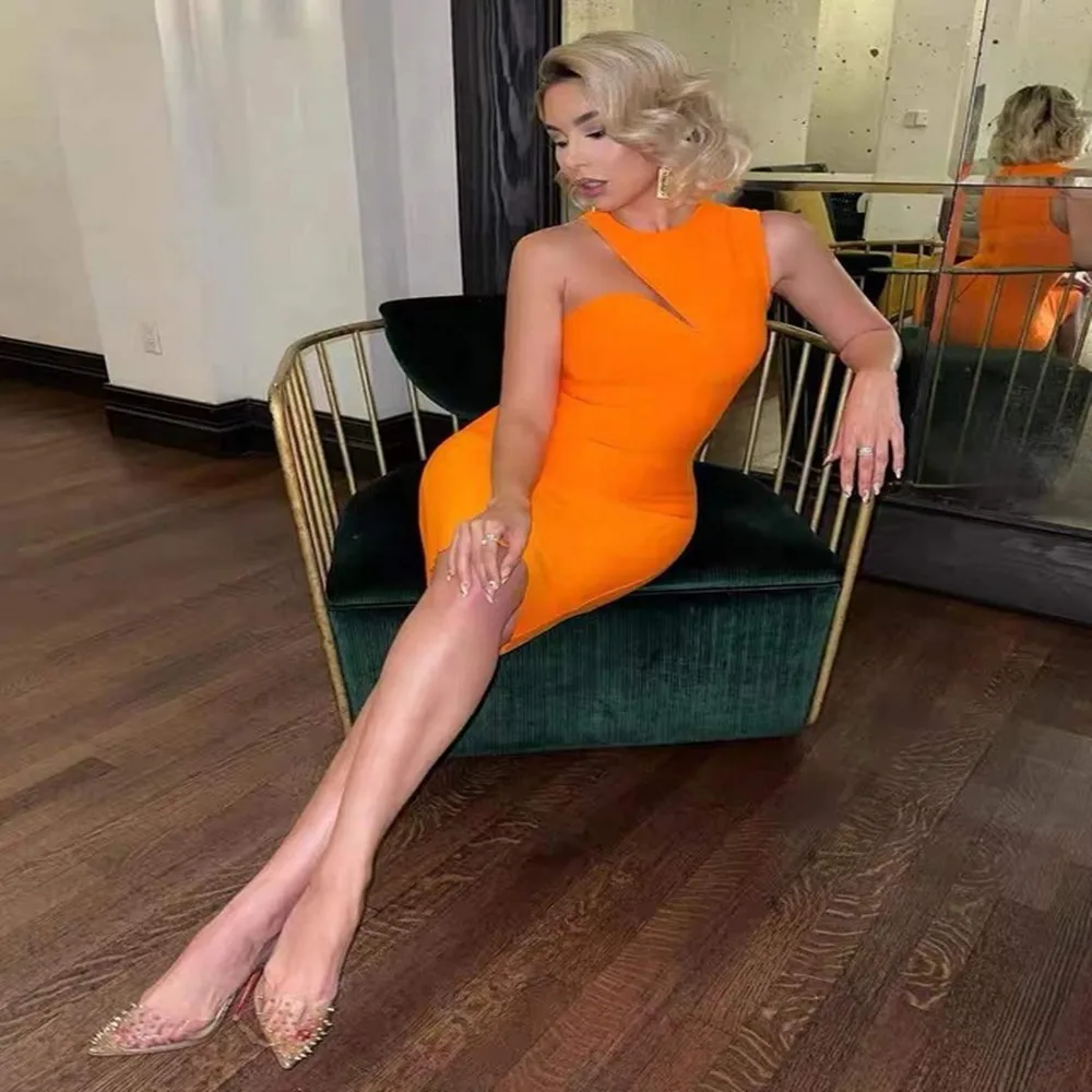 Женское облегающее мини-платье без рукавов Skyblue оранжевого цвета модное