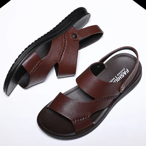 Мужские пляжные сандалии Yomior, из натуральной коровьей кожи, черные, коричневые, летние, повседневные, без застежек, сандалии, шлепанцы