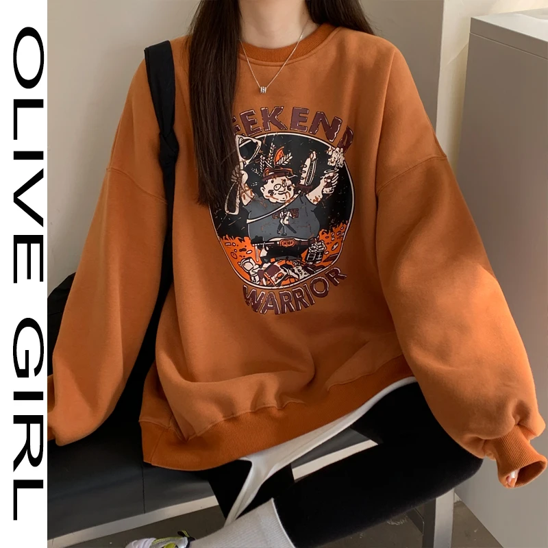 

Women Hoodie Cartoons Crewneck Clothes Vintage Loose Sweatshirt Street Hip Hop Hoody Cartoons Graphics Print Womens Streetwear