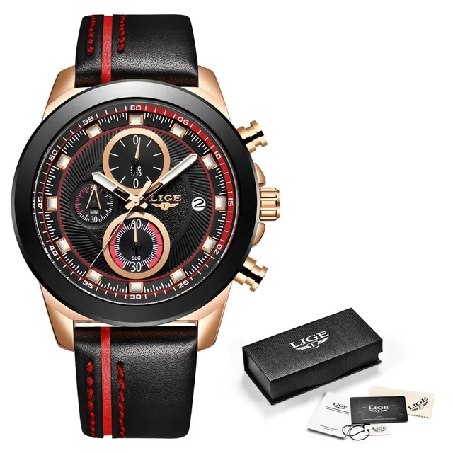 L rose gold red Relogio Masculino Для мужчин s часы lige top бренд Роскошные спортивные часы Для мужчин Повседневное Модные кварцевые часы с кожанным ремешком Водонепроницаемый часы - Цвет: L rose gold red