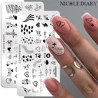Трафареты NICOLE DIARY для маникюра, штампы с сердечками и звездами для ногтей, печать на День святого Валентина, маникюрный художественный шаблон, дизайн ногтей