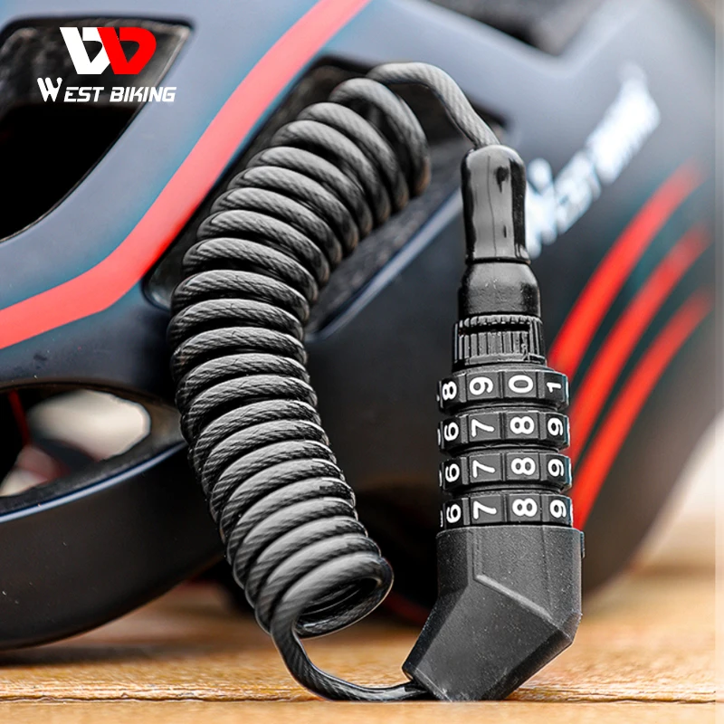 

WEST BIKING Bicycle Helmet Lock 4 Digit Password Mini Anti-theft Bike Lock for Motorcycle Bicycle Scooter Cycling Bag Cable Lock