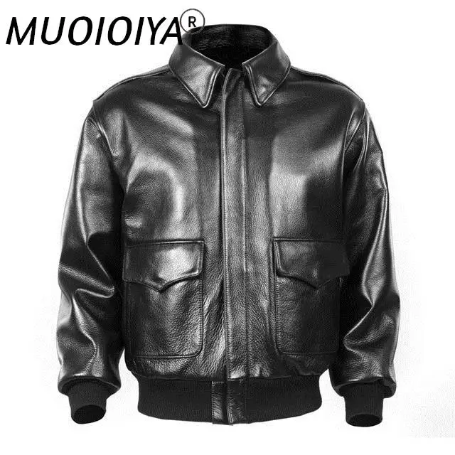 

2021 Men Black USAF Pilot Leather Jacket Europe Plus Size XXL Genuine Thick Cowhide Russian Aviator Leather Coat FREE SHIPPING