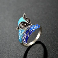 925 sterling silver fox ring adjustable for women female