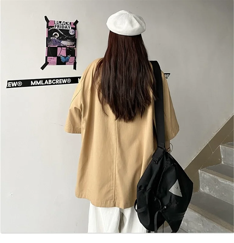 

Harajpoo Women Blazers Fried Street Suit Summer Korean Ins Design Sense Solid Color Couple Casual Loose Short-sleeved Tide Tops