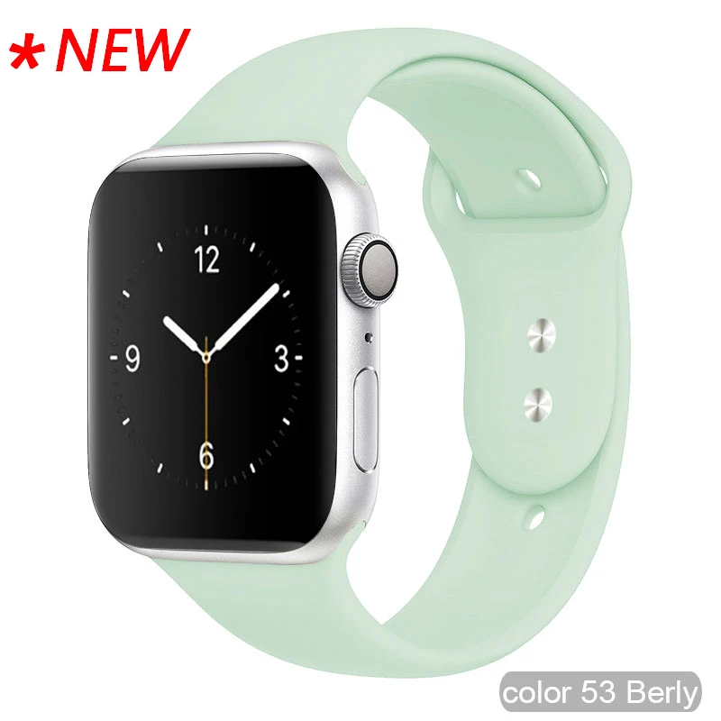 Цветной мягкий силиконовый спортивный ремешок для Apple Watch серии 1 2 3 4 5 38 мм 42 мм резиновый ремешок для часов 40 мм 44 мм iWatch 4/5 - Цвет ремешка: 53 Beryl