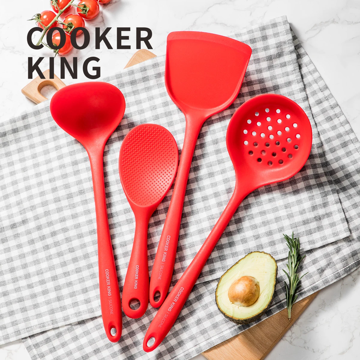 

Cooker King Kitchenware Tool Silicone Utensils Set With carbon steel inside NonStick Spatula Ladle Colander 4pcs set food grade