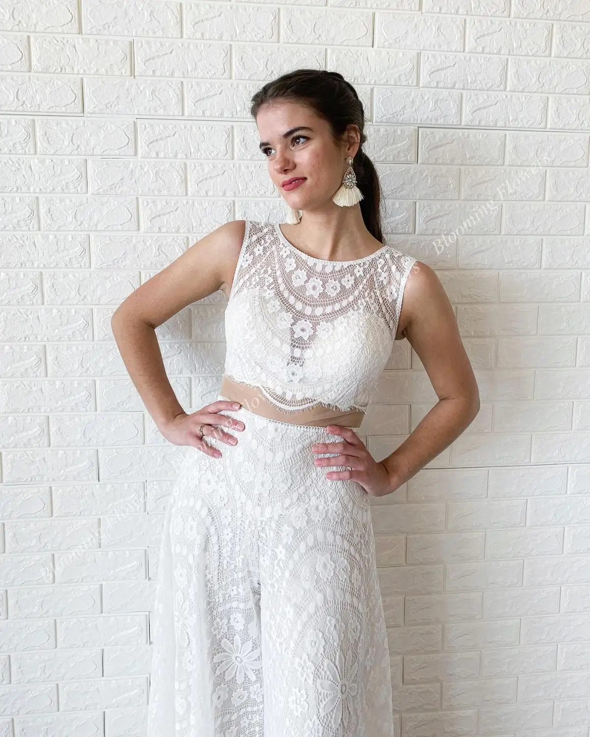 Boho Свадебные брючные костюмы 2020 богемные пляжные туфли на шнурках для невесты