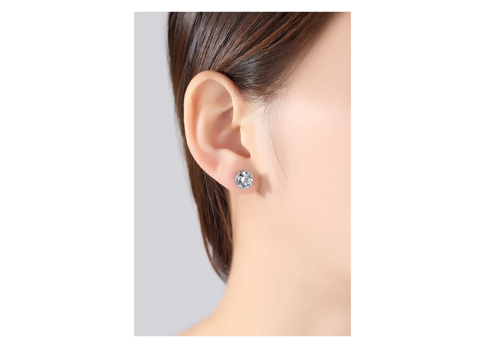 LUOTEEMI серьги-гвоздики с круглой короной для женщин, Роскошный топ, прозрачный Фианит, белое золото, свадебные серьги, ювелирное изделие