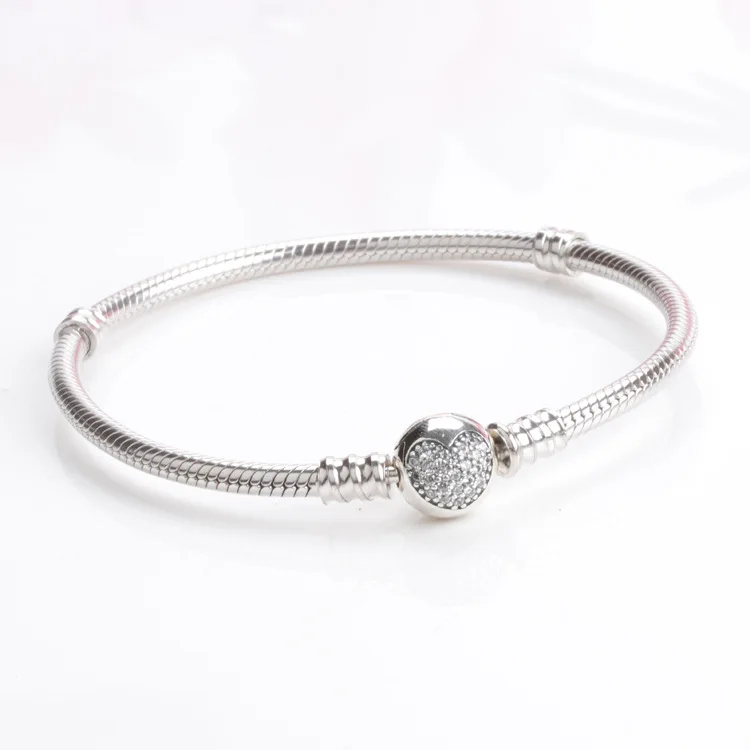 

Bewill Authentic 100% 925 Sterling Silver Fashion Heart-shaped Clasp Basic Bracelet Luxury Jewelry