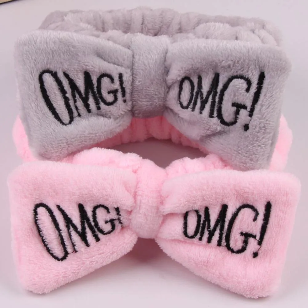 

2021 New OMG Letter Bow Headband Women Head Wrap Soft Coral Fleece Makeup Washing Face Turban Hairband Hair Turban Accessories