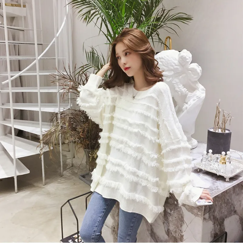 Qlychee Одноцветный женский свитер с кисточками топ Повседневный свободный вырез