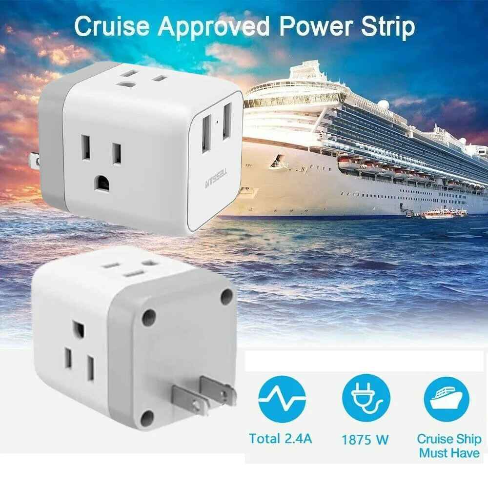 

TESSAN 2 Prong to 3 Prong Travel Plug Adapter with 3 AC Outlets Extender 2 USB Charging Ports 5V 2.4A High Speed USB Charger