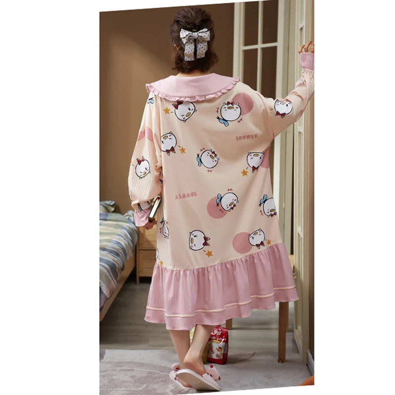 Women Nightgowns 2021 New Spring And Autumn Cotton Female Nightdress Fashion Long-Sleeve Sleepwear Teenager Girl Cartoon Q07
