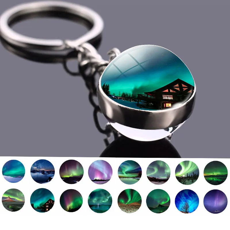 

Northern Lights Planet Keyring Galaxy Nebula Space Keychain Double Side Glass Ball Key Chain Astronomy Lovers Gift